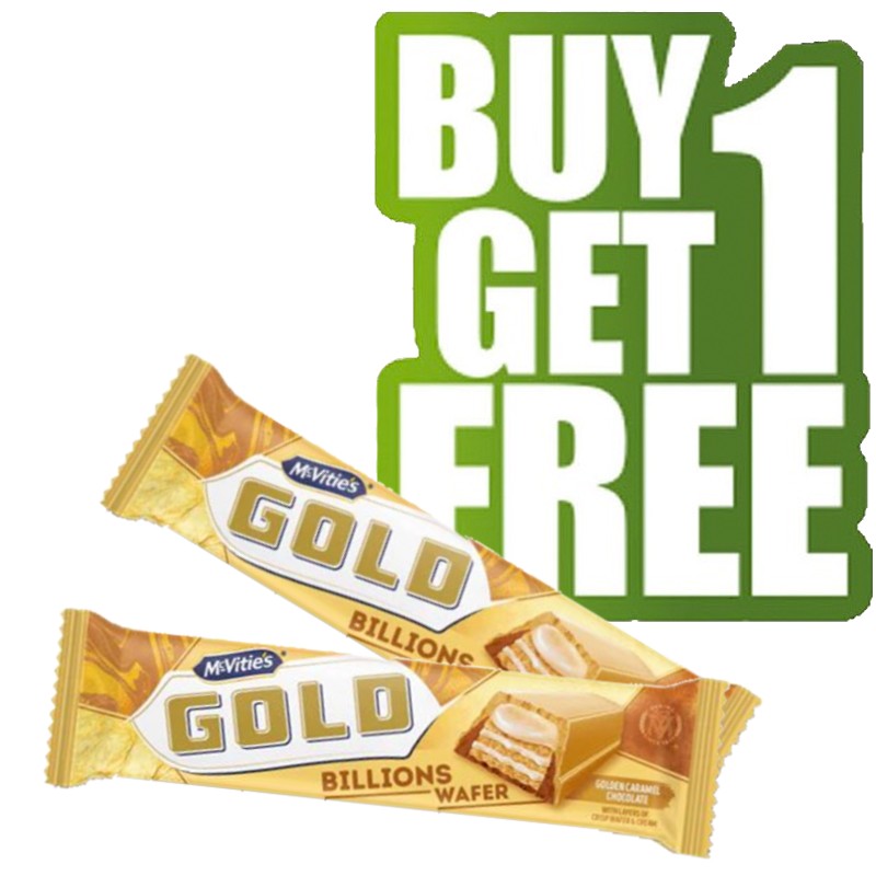BOGOF McVities Gold Billions Wafer Golden Caramel Chocolate 39g