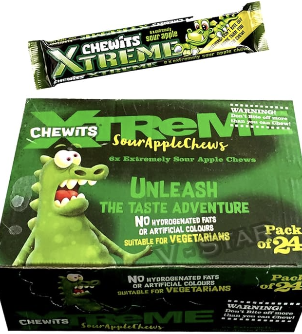 Case of 24 x Chewits Xtreme Extreme Sour Apple Chews 34g