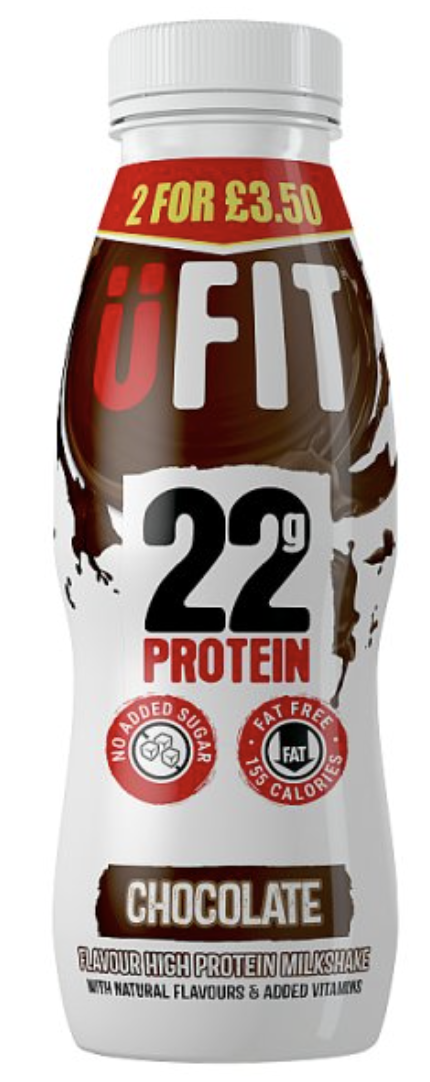 Case of x 12 UFit Chocolate Flavour High Protein Milkshake 310ml